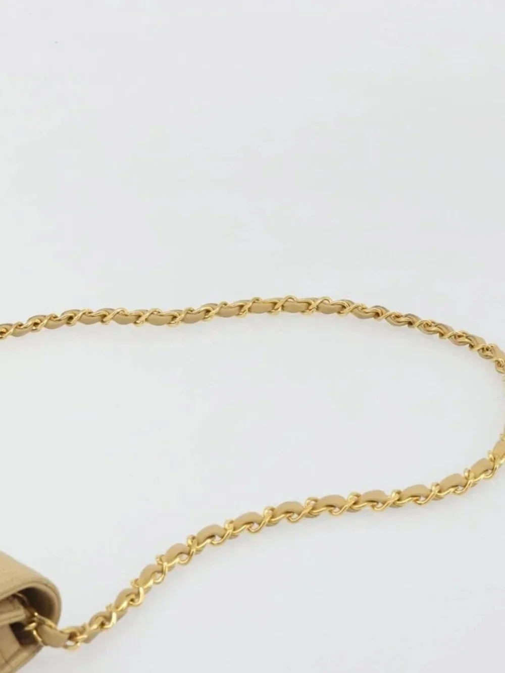 CHANEL Matelasse Chain Shoulder Bag Lamb Skin Beige Gold CC Auth 188721